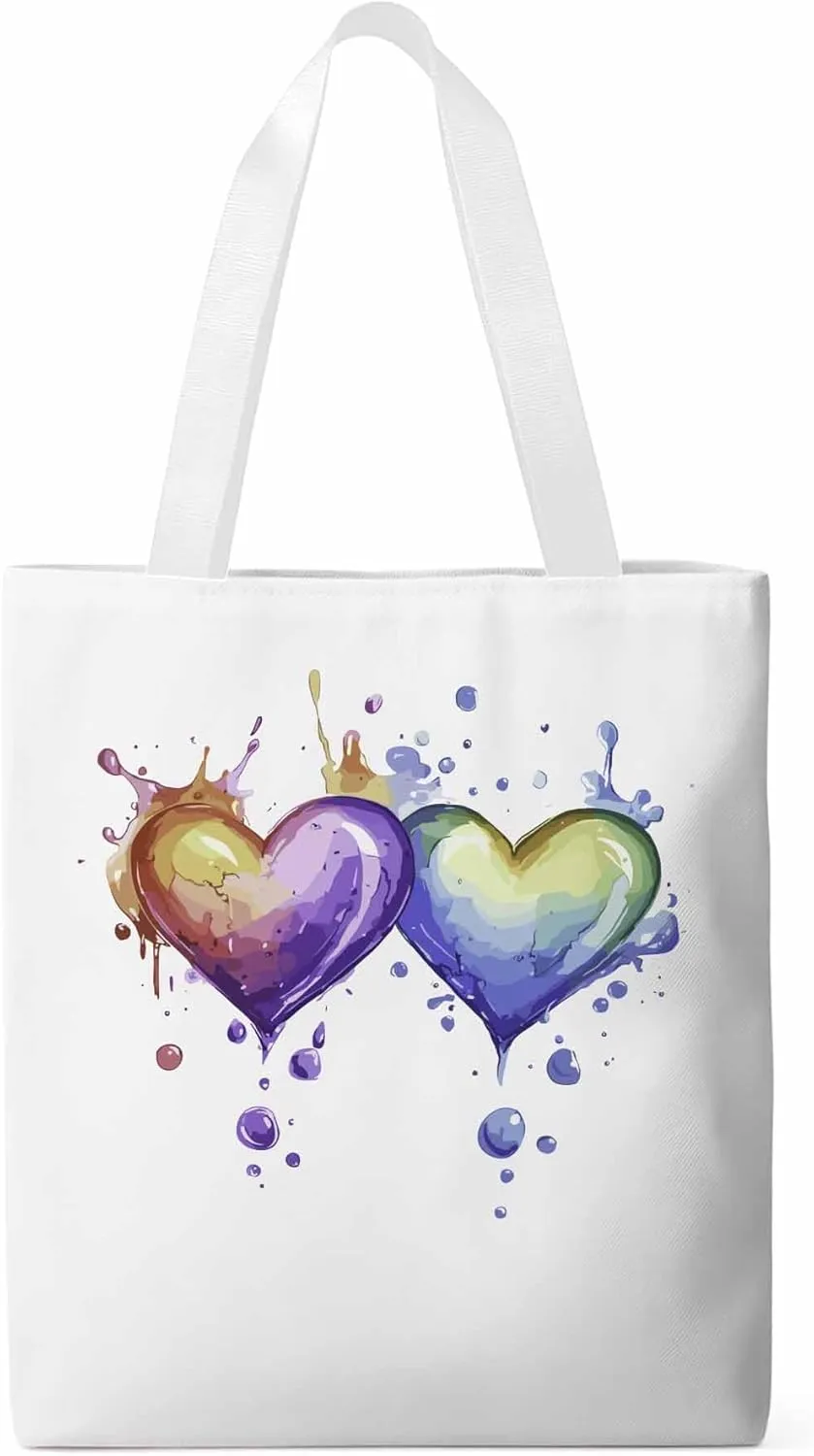Canvas Tote Bag, Valentine's Day Aesthetic Canvas Tote Handbags for Women Shoulder Bag Love Heart Cartoon