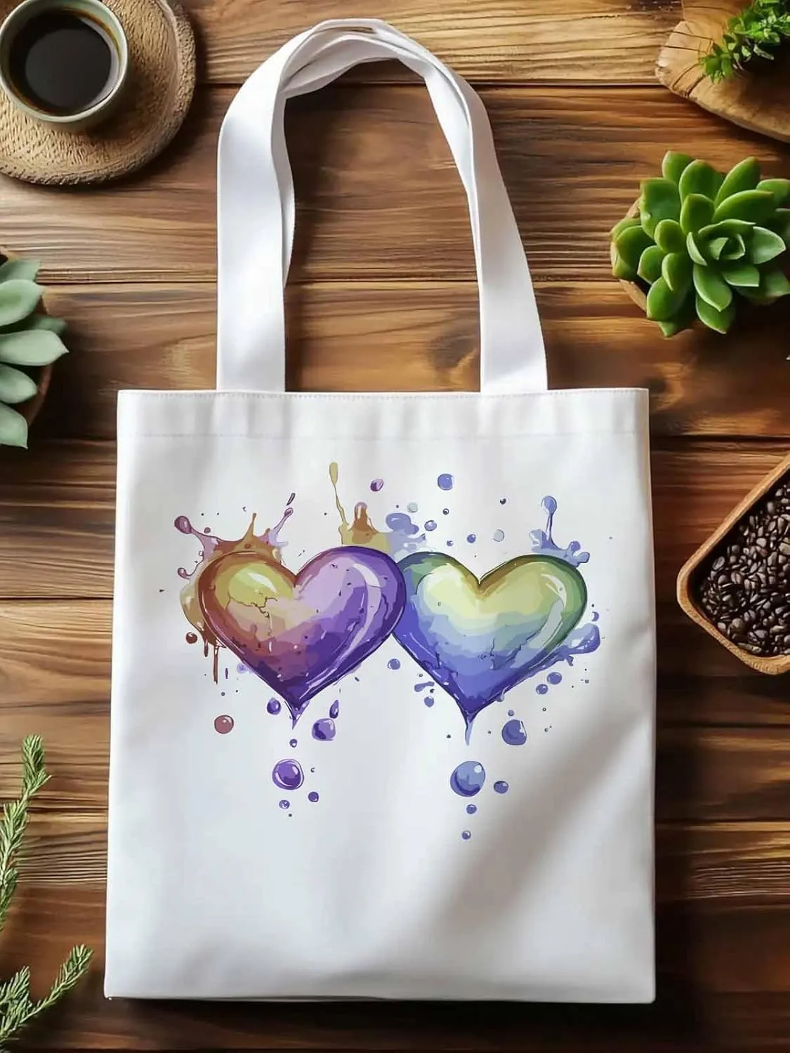 Canvas Tote Bag, Valentine's Day Aesthetic Canvas Tote Handbags for Women Shoulder Bag Love Heart Cartoon