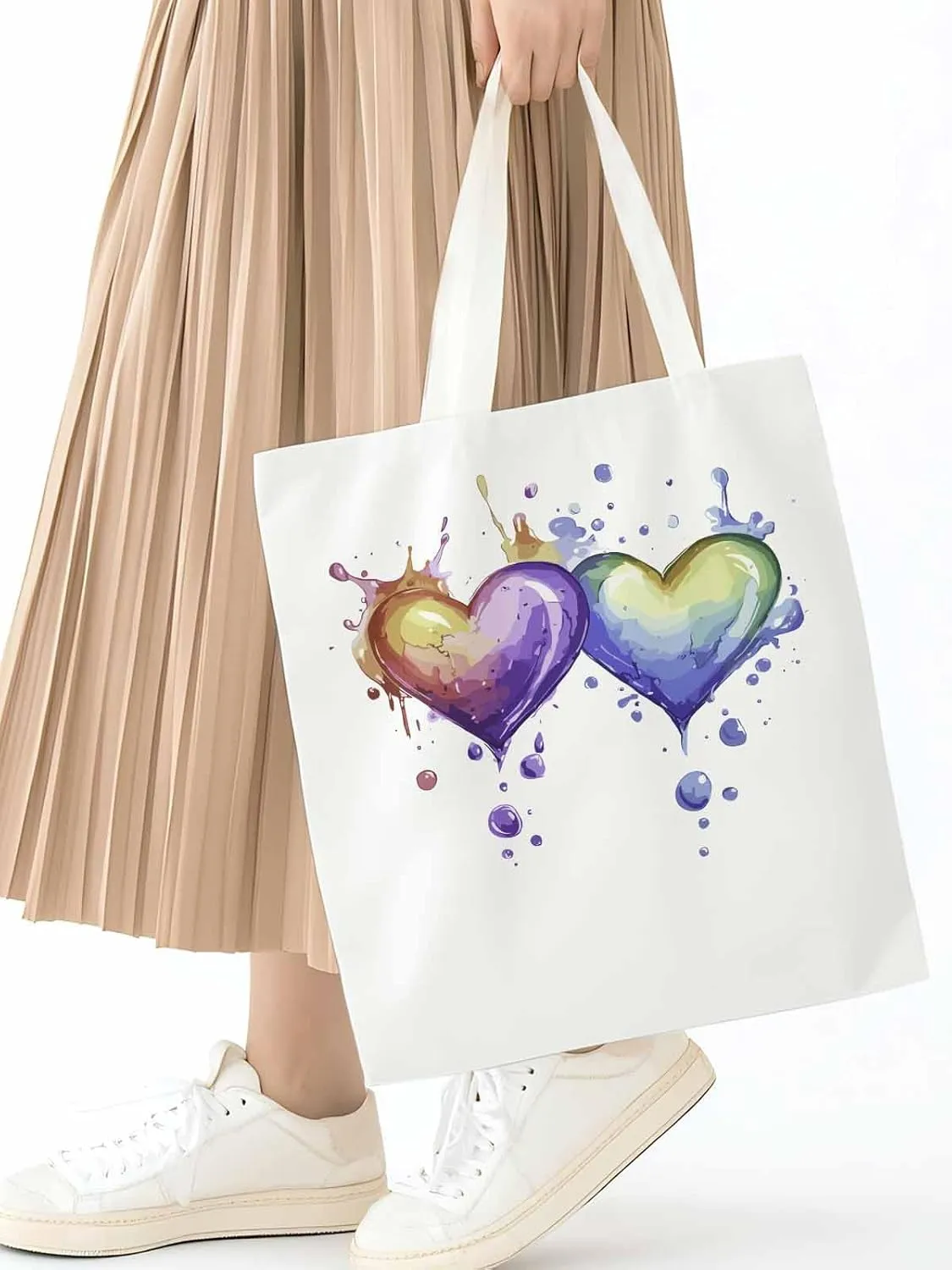 Canvas Tote Bag, Valentine's Day Aesthetic Canvas Tote Handbags for Women Shoulder Bag Love Heart Cartoon