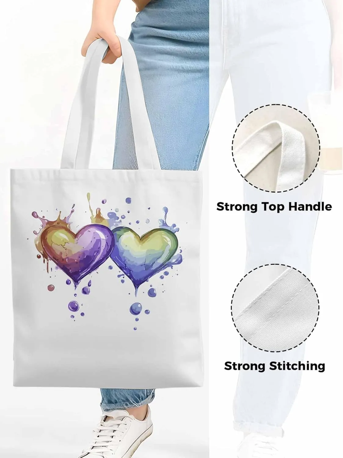 Canvas Tote Bag, Valentine's Day Aesthetic Canvas Tote Handbags for Women Shoulder Bag Love Heart Cartoon