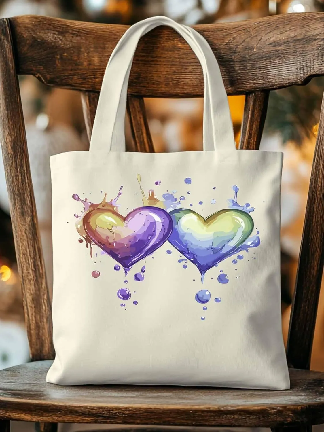 Canvas Tote Bag, Valentine's Day Aesthetic Canvas Tote Handbags for Women Shoulder Bag Love Heart Cartoon