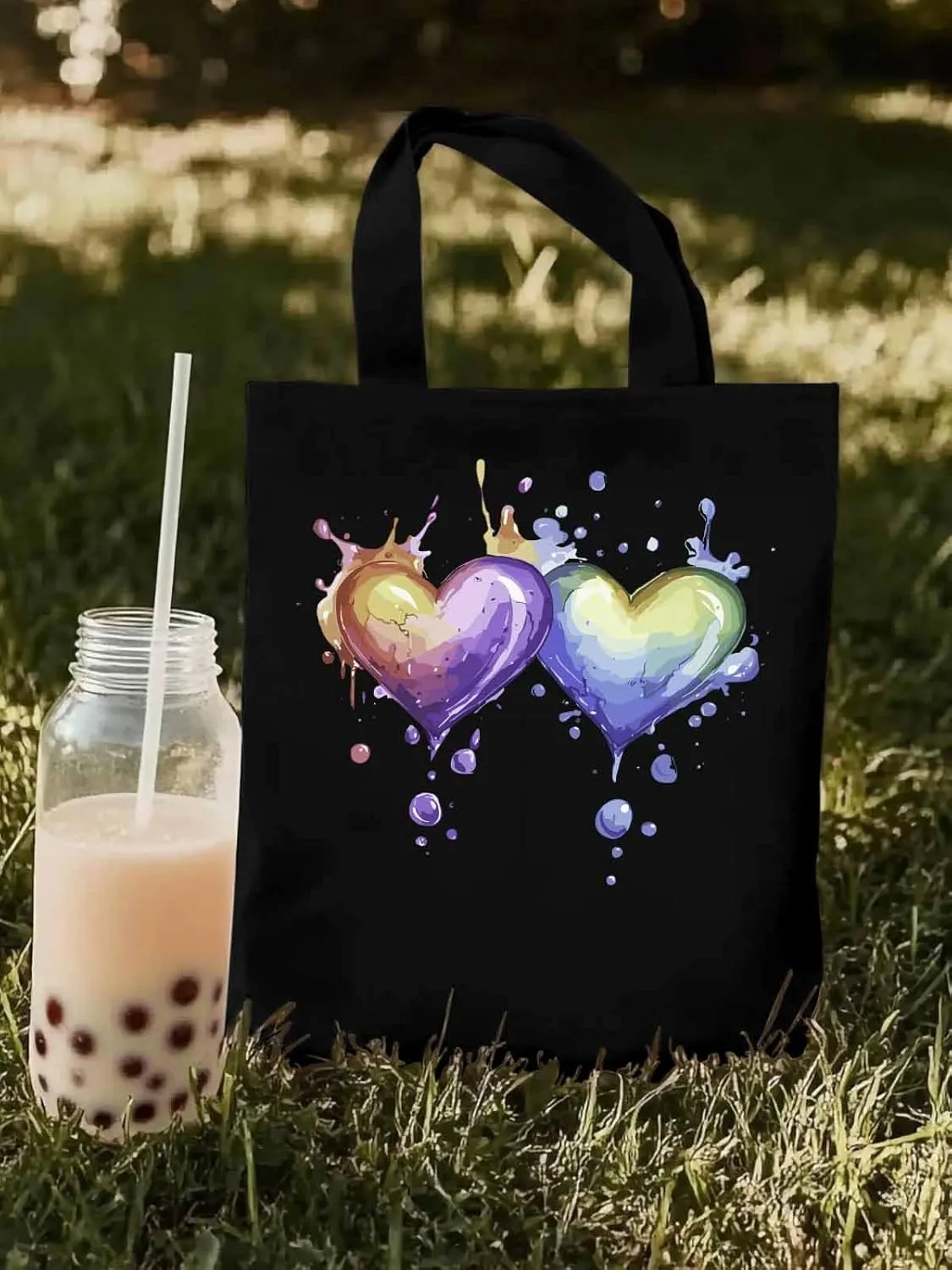 Canvas Tote Bag, Valentine's Day Aesthetic Canvas Tote Handbags for Women Shoulder Bag Love Heart Cartoon