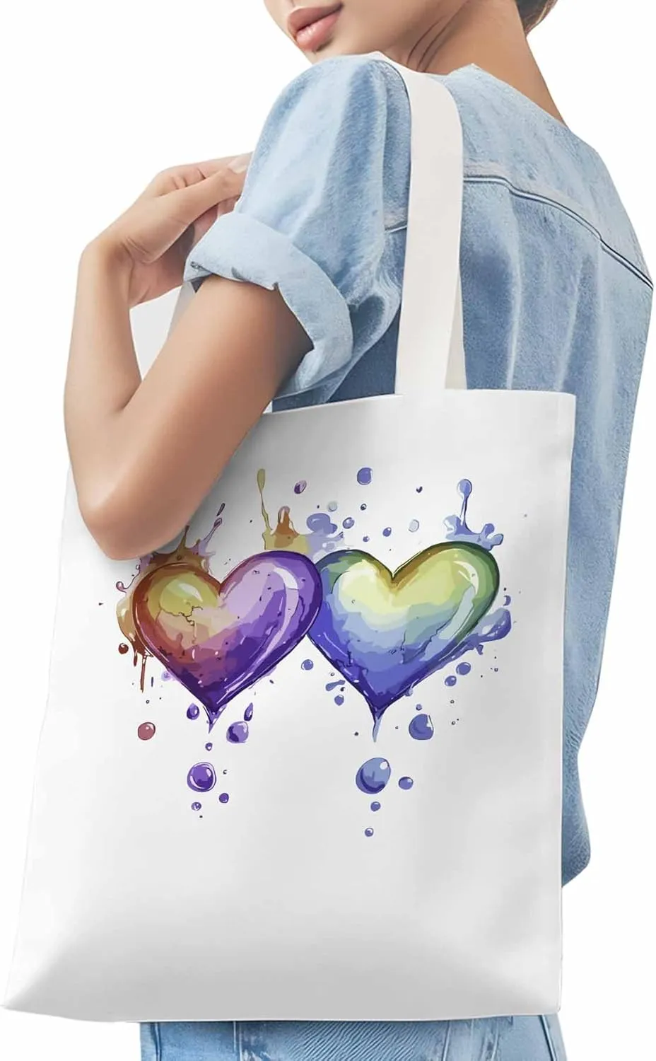 Canvas Tote Bag, Valentine's Day Aesthetic Canvas Tote Handbags for Women Shoulder Bag Love Heart Cartoon