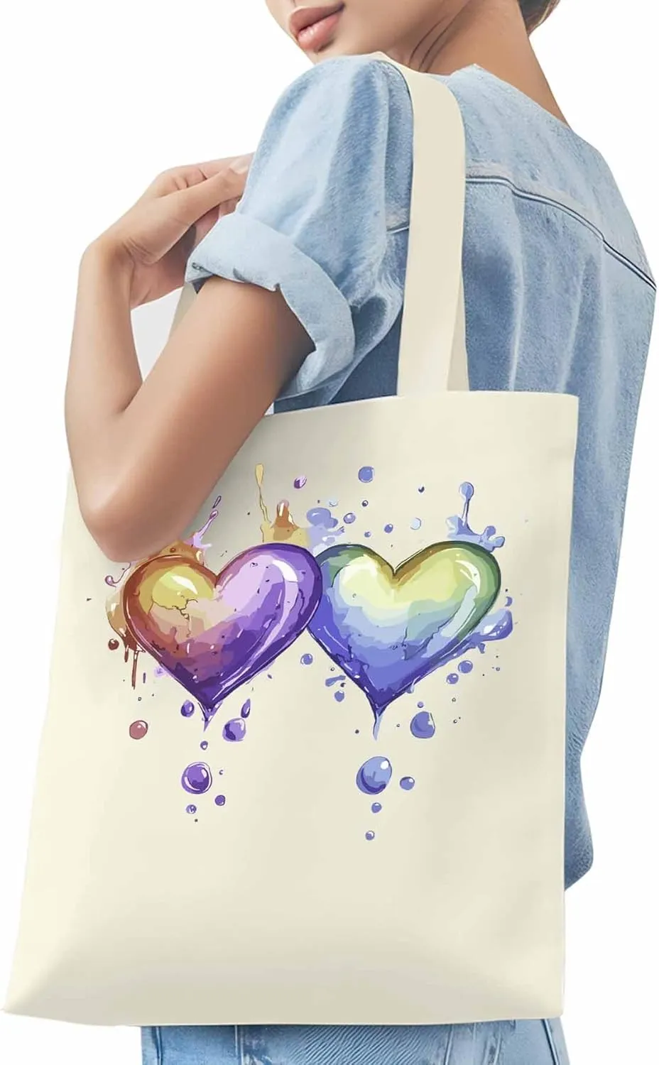 Canvas Tote Bag, Valentine's Day Aesthetic Canvas Tote Handbags for Women Shoulder Bag Love Heart Cartoon