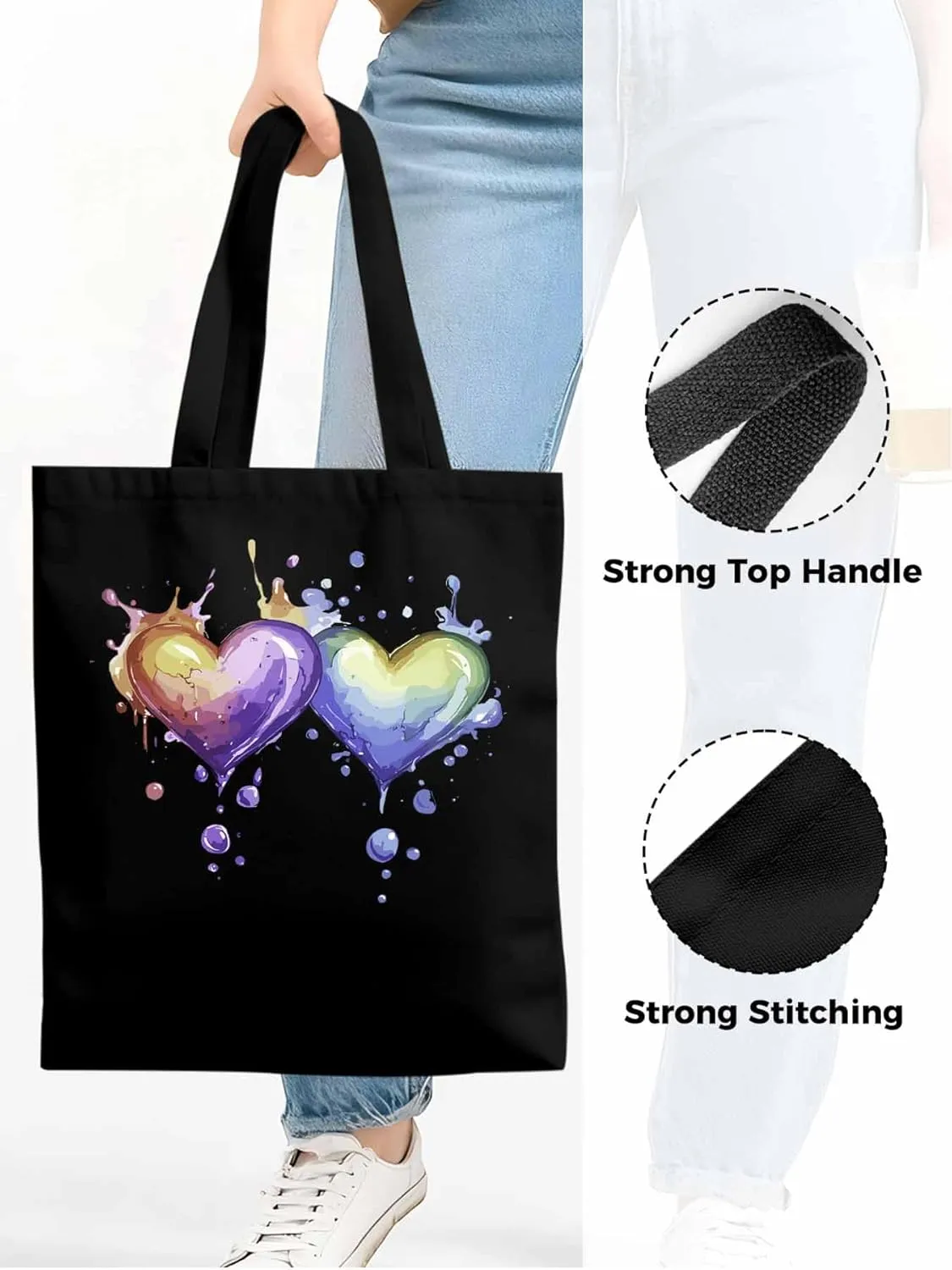 Canvas Tote Bag, Valentine's Day Aesthetic Canvas Tote Handbags for Women Shoulder Bag Love Heart Cartoon