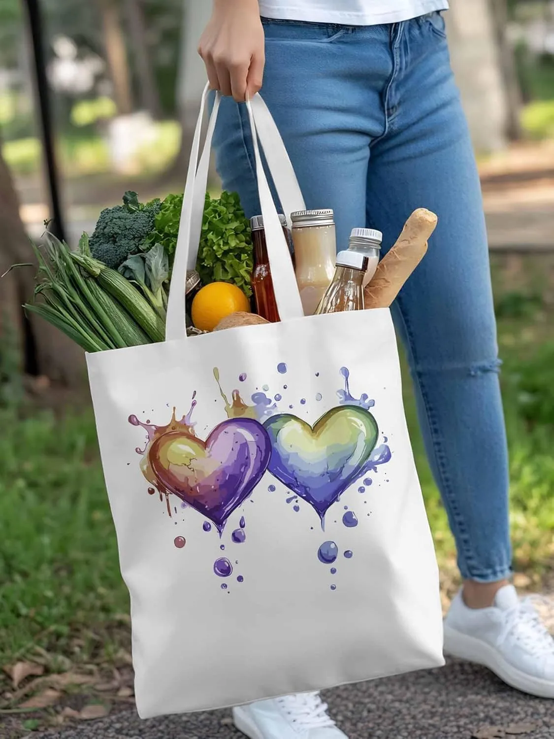 Canvas Tote Bag, Valentine's Day Aesthetic Canvas Tote Handbags for Women Shoulder Bag Love Heart Cartoon