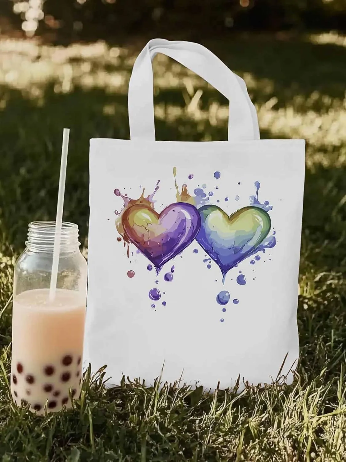 Canvas Tote Bag, Valentine's Day Aesthetic Canvas Tote Handbags for Women Shoulder Bag Love Heart Cartoon