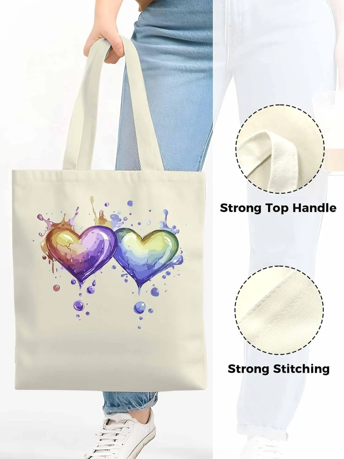 Canvas Tote Bag, Valentine's Day Aesthetic Canvas Tote Handbags for Women Shoulder Bag Love Heart Cartoon