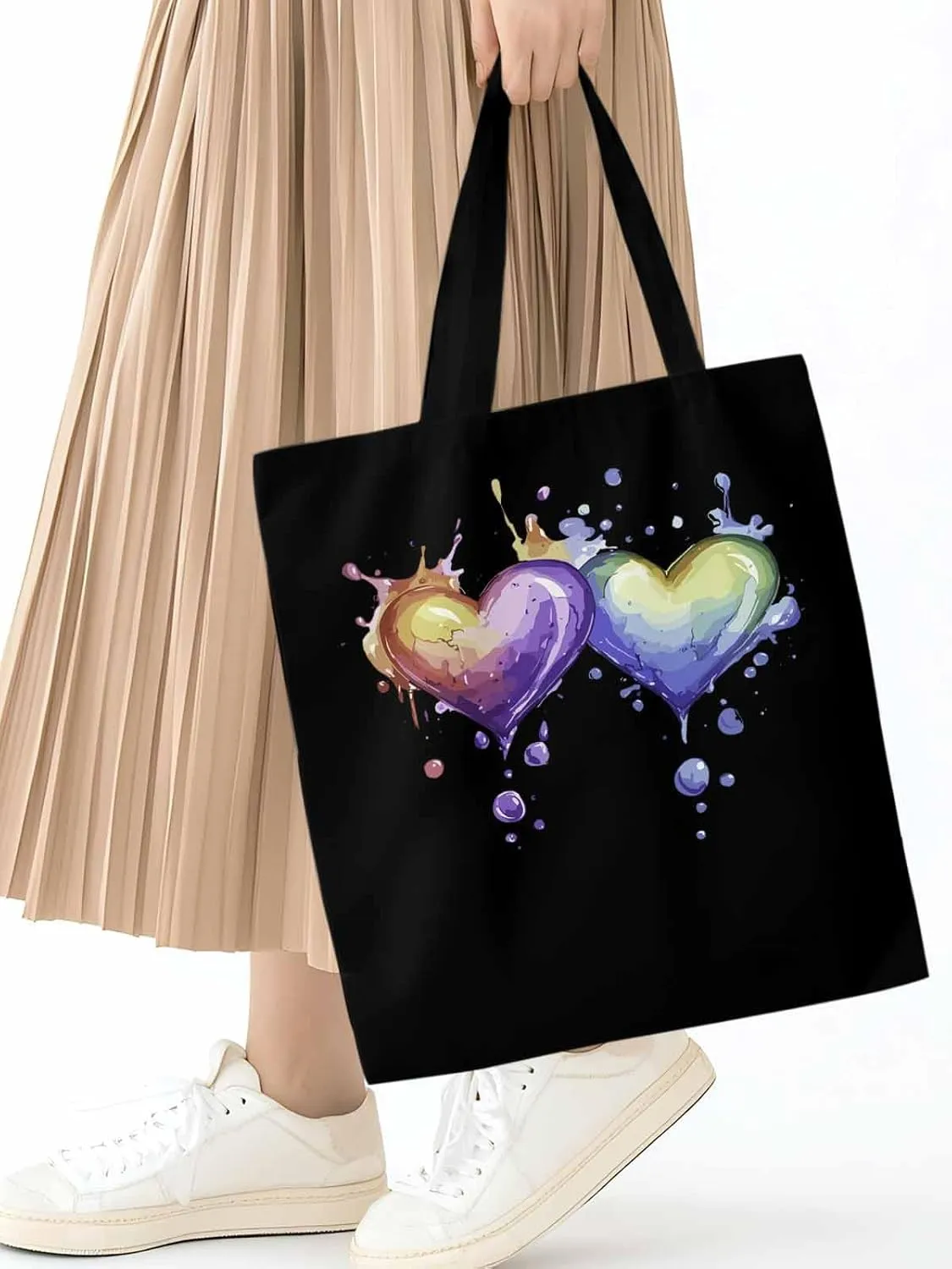 Canvas Tote Bag, Valentine's Day Aesthetic Canvas Tote Handbags for Women Shoulder Bag Love Heart Cartoon