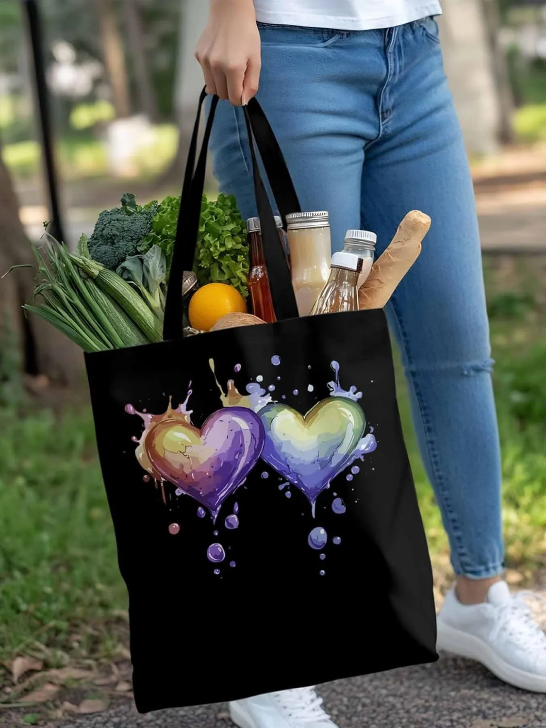 Canvas Tote Bag, Valentine's Day Aesthetic Canvas Tote Handbags for Women Shoulder Bag Love Heart Cartoon