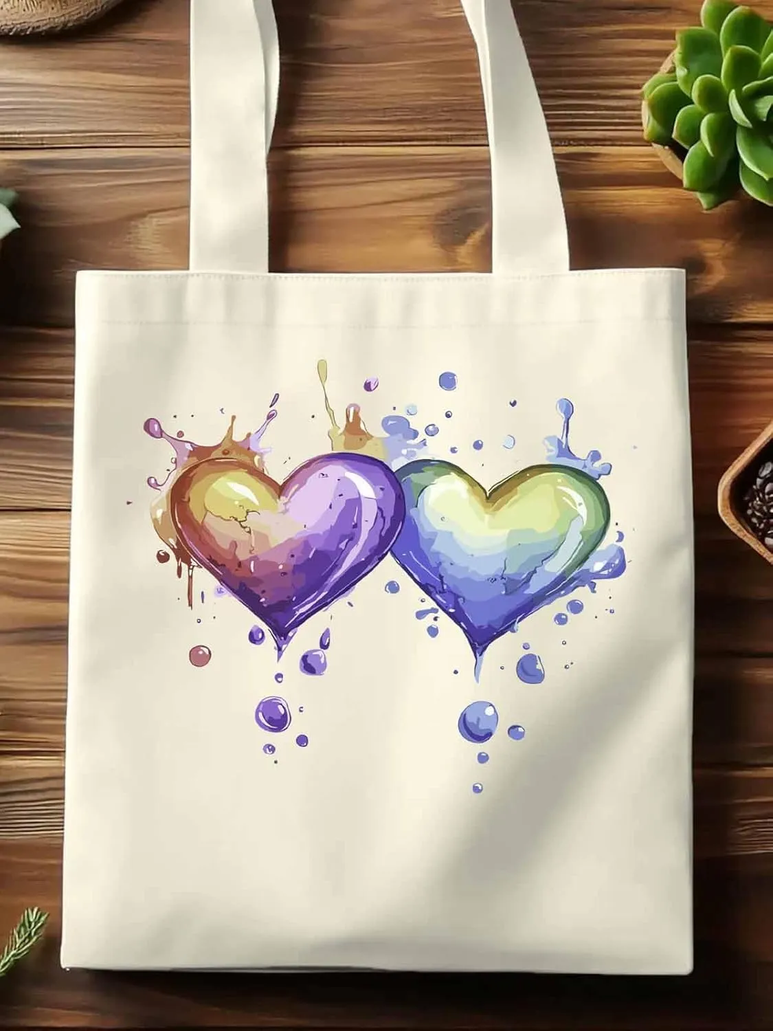 Canvas Tote Bag, Valentine's Day Aesthetic Canvas Tote Handbags for Women Shoulder Bag Love Heart Cartoon