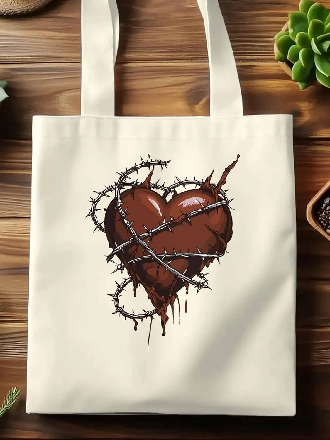 Canvas Tote Bag, Valentine's Day Aesthetic Canvas Tote Handbags for Women Shoulder Bag Love Heart Vintage