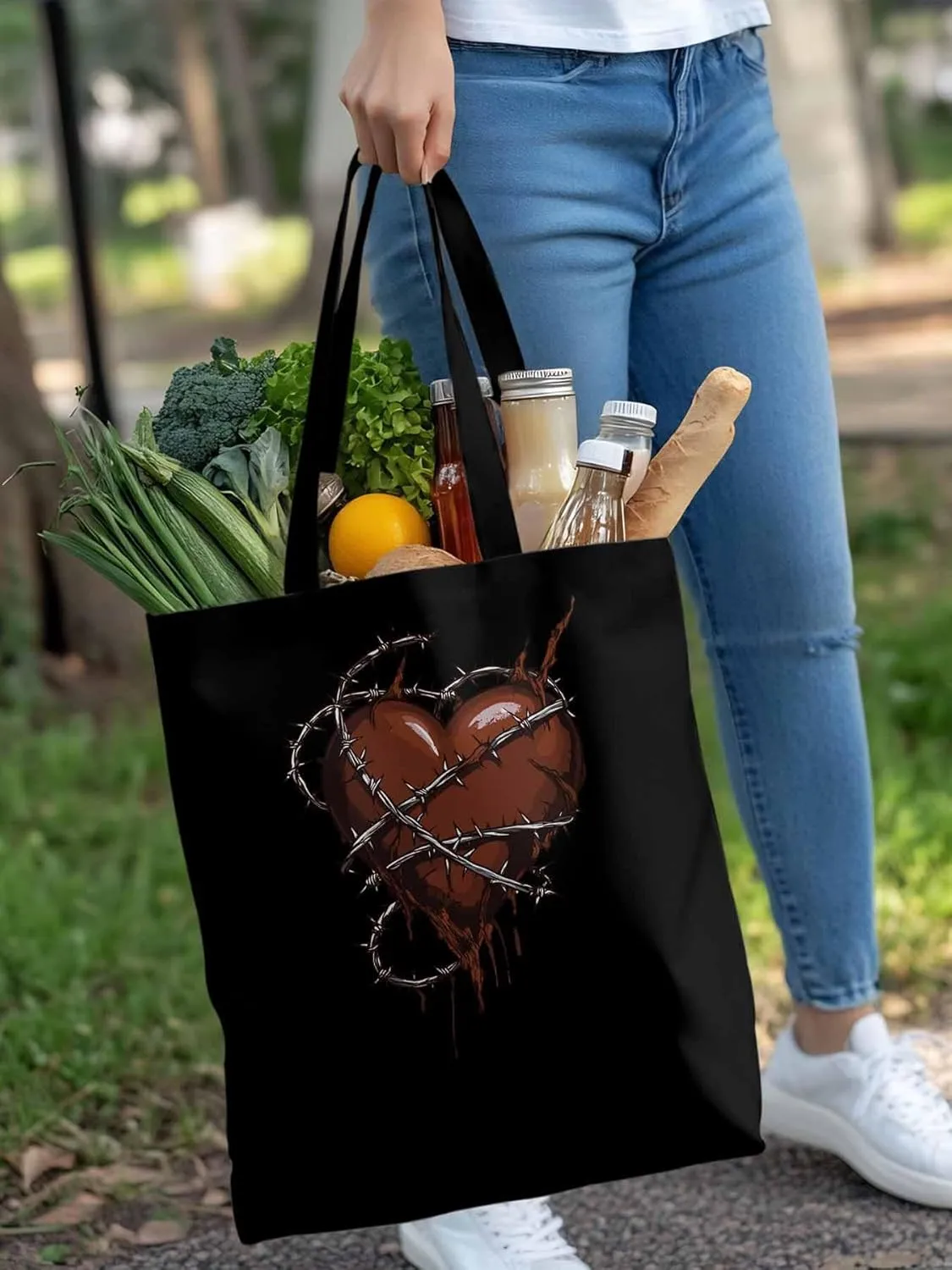 Canvas Tote Bag, Valentine's Day Aesthetic Canvas Tote Handbags for Women Shoulder Bag Love Heart Vintage
