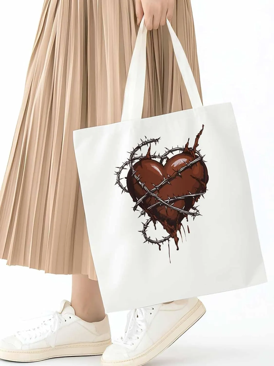 Canvas Tote Bag, Valentine's Day Aesthetic Canvas Tote Handbags for Women Shoulder Bag Love Heart Vintage