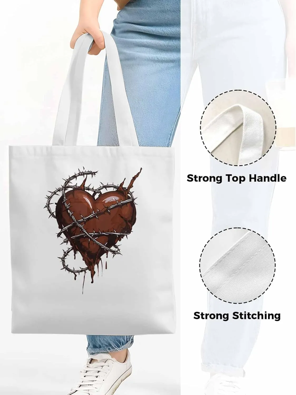 Canvas Tote Bag, Valentine's Day Aesthetic Canvas Tote Handbags for Women Shoulder Bag Love Heart Vintage