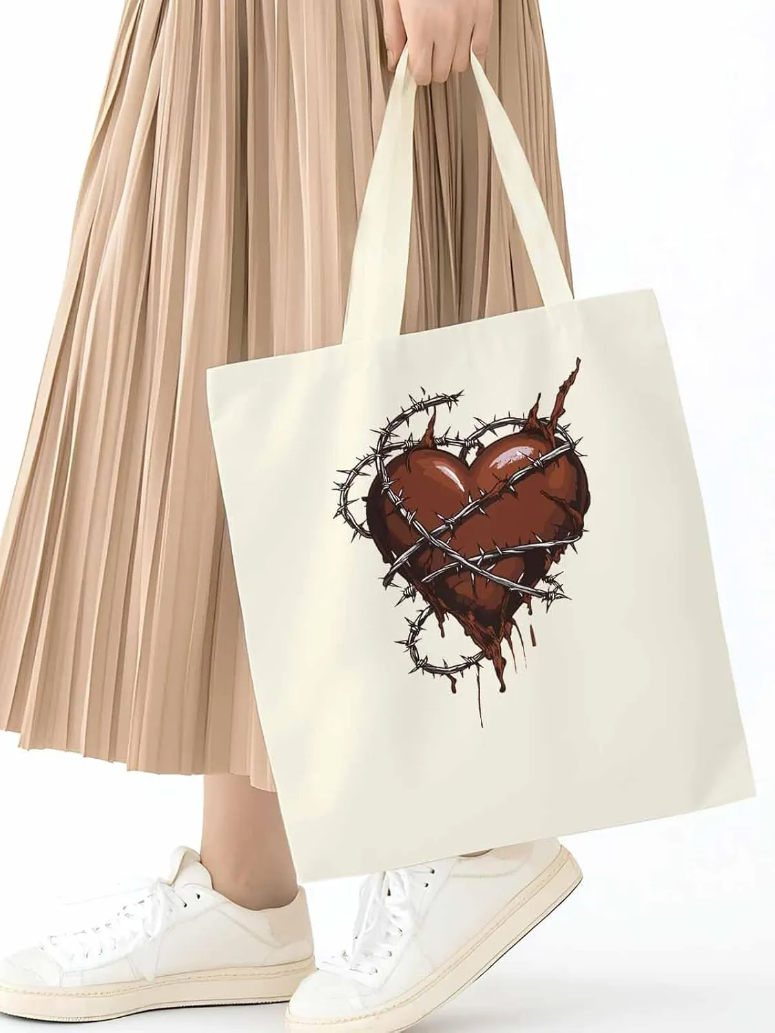 Canvas Tote Bag, Valentine's Day Aesthetic Canvas Tote Handbags for Women Shoulder Bag Love Heart Vintage