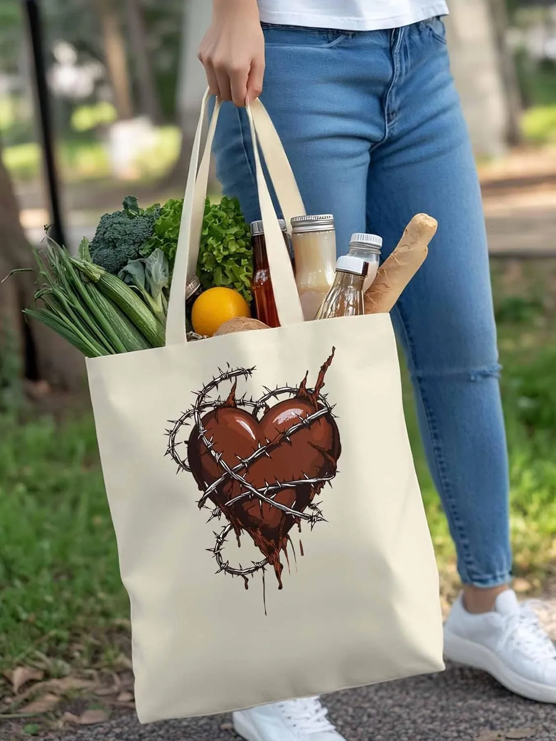 Canvas Tote Bag, Valentine's Day Aesthetic Canvas Tote Handbags for Women Shoulder Bag Love Heart Vintage