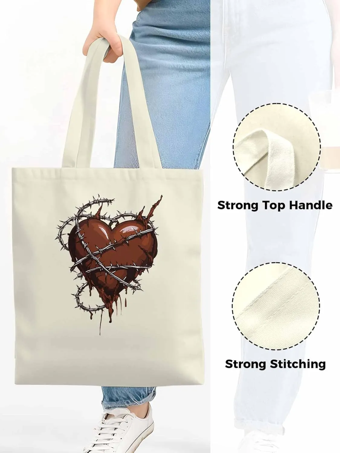 Canvas Tote Bag, Valentine's Day Aesthetic Canvas Tote Handbags for Women Shoulder Bag Love Heart Vintage