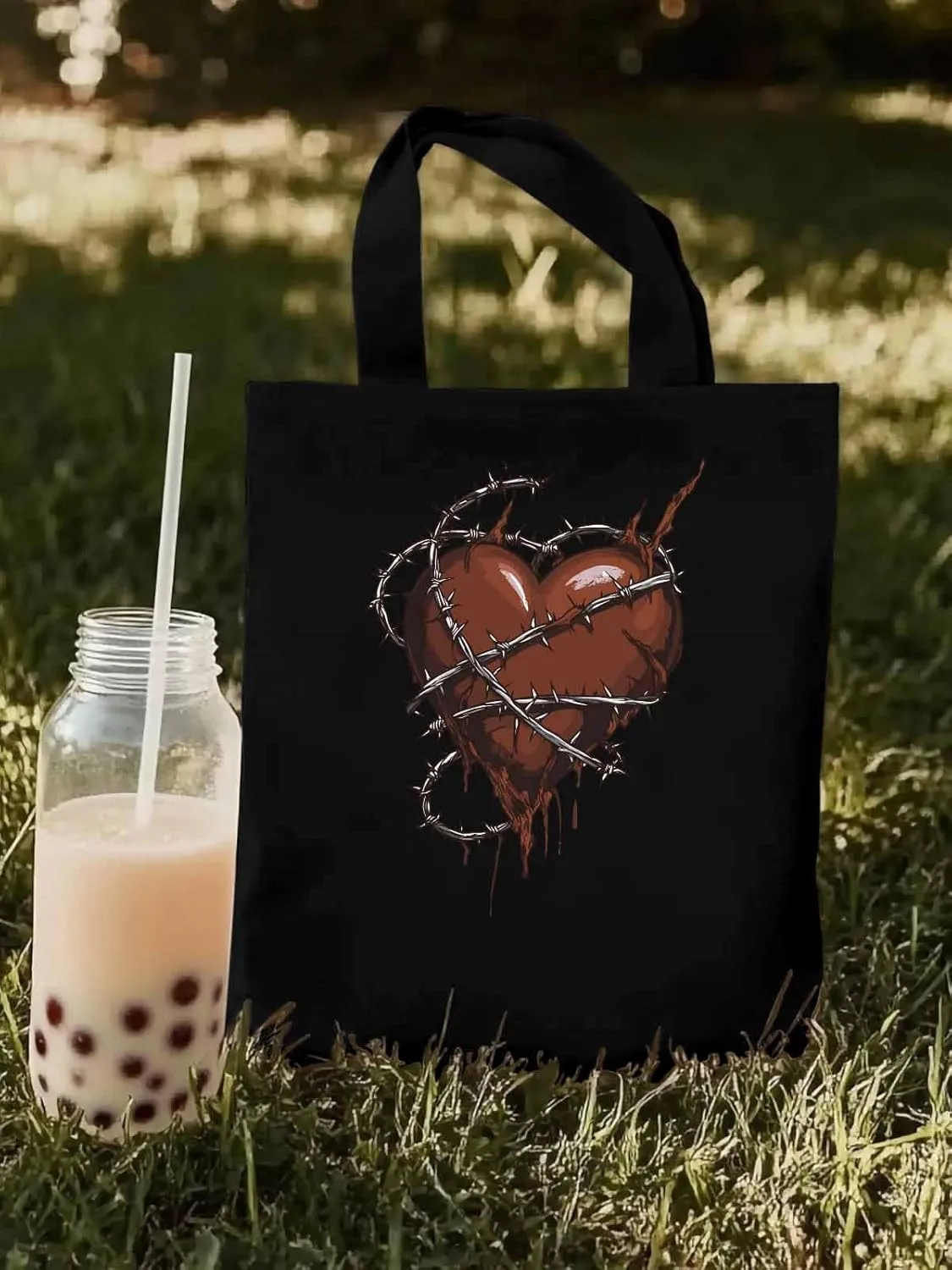 Canvas Tote Bag, Valentine's Day Aesthetic Canvas Tote Handbags for Women Shoulder Bag Love Heart Vintage