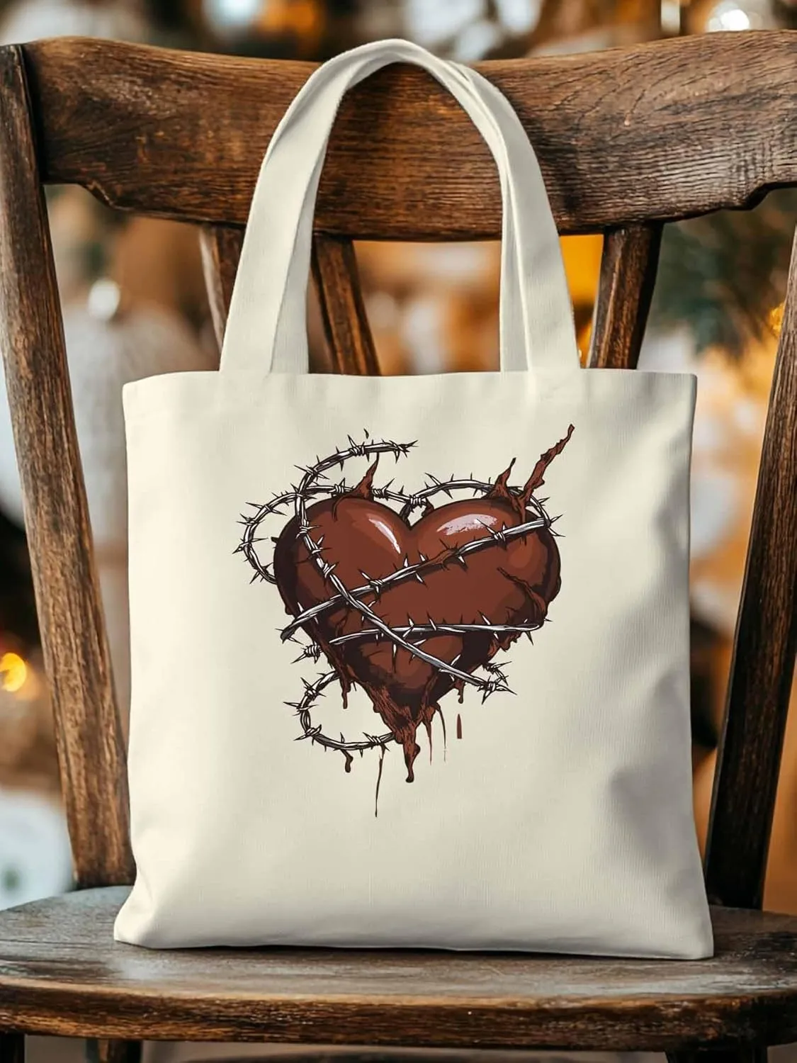 Canvas Tote Bag, Valentine's Day Aesthetic Canvas Tote Handbags for Women Shoulder Bag Love Heart Vintage