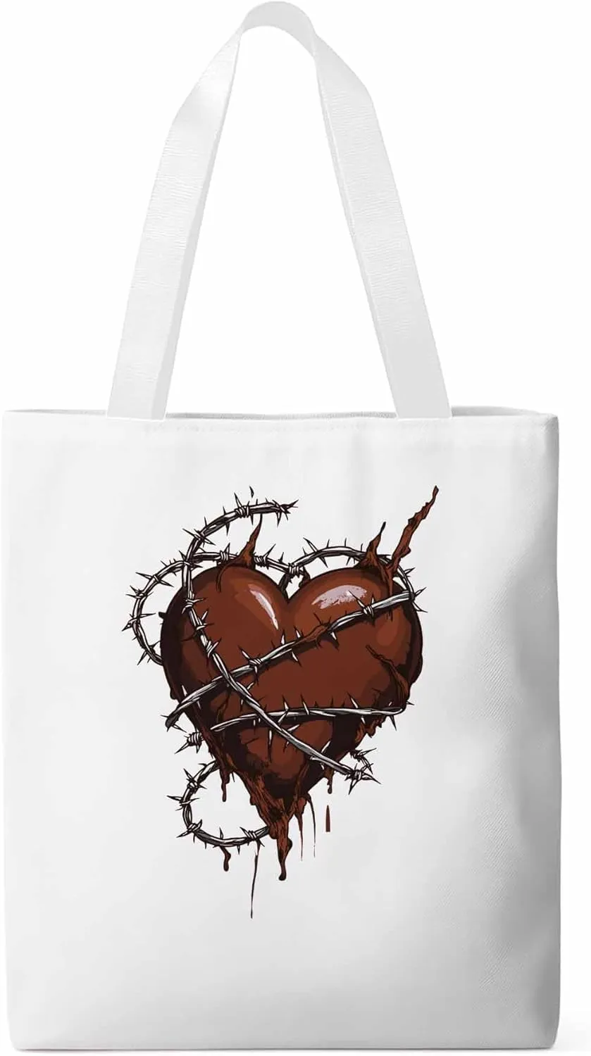 Canvas Tote Bag, Valentine's Day Aesthetic Canvas Tote Handbags for Women Shoulder Bag Love Heart Vintage