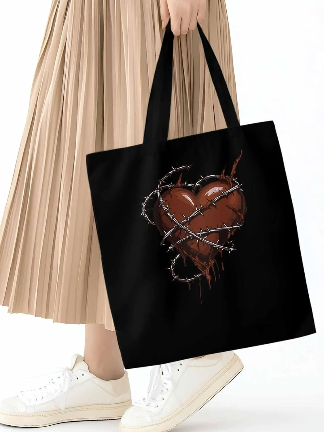 Canvas Tote Bag, Valentine's Day Aesthetic Canvas Tote Handbags for Women Shoulder Bag Love Heart Vintage