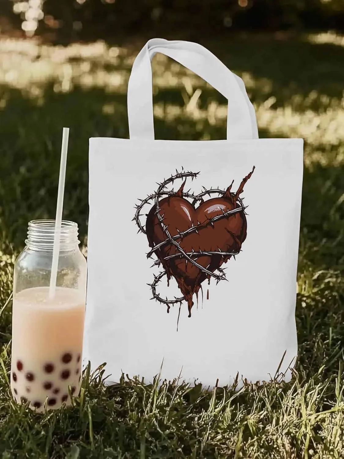 Canvas Tote Bag, Valentine's Day Aesthetic Canvas Tote Handbags for Women Shoulder Bag Love Heart Vintage