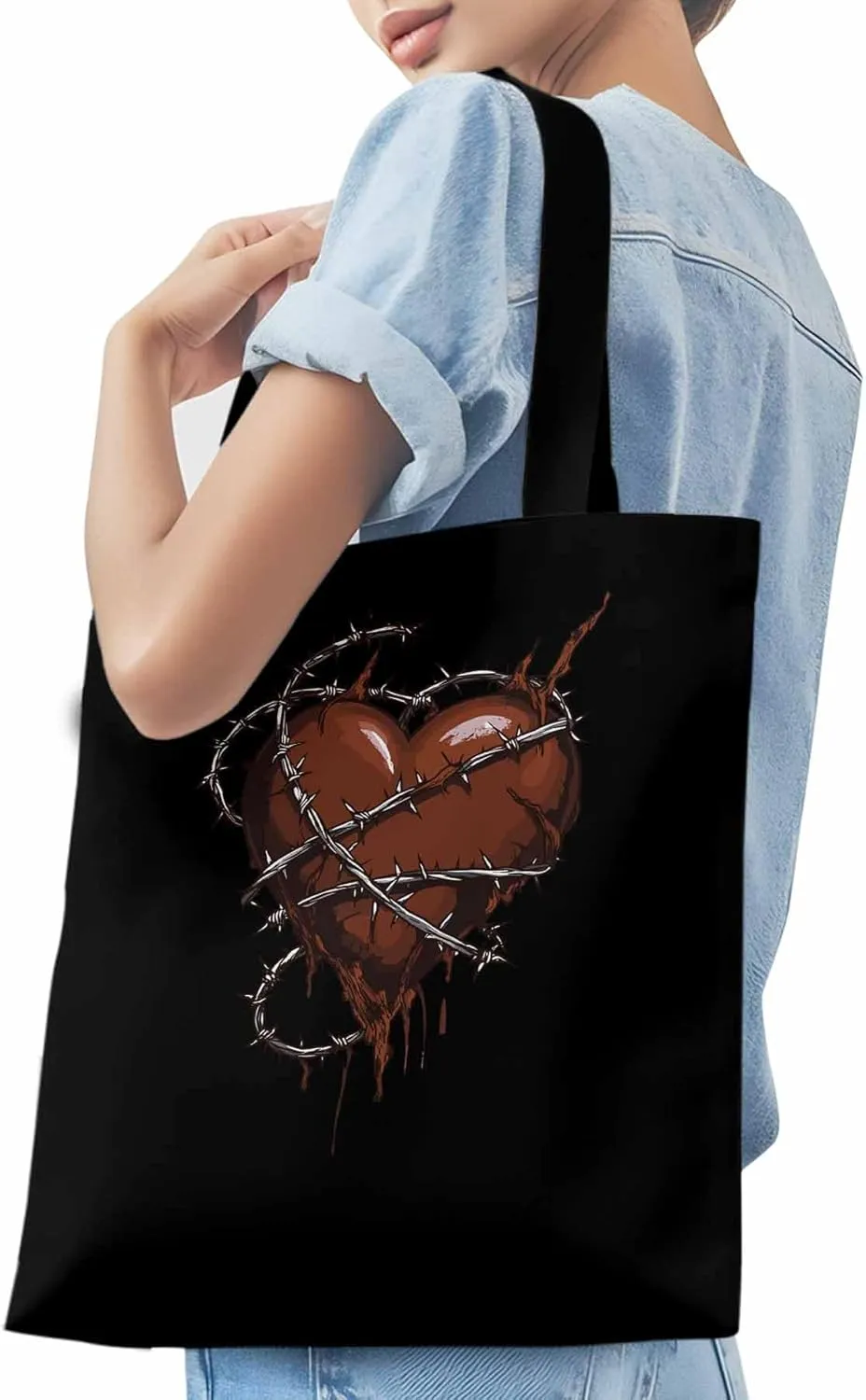 Canvas Tote Bag, Valentine's Day Aesthetic Canvas Tote Handbags for Women Shoulder Bag Love Heart Vintage