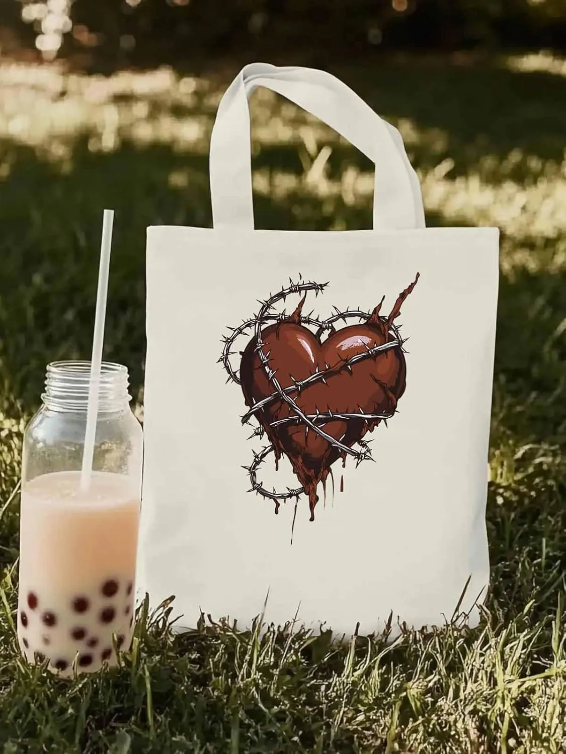 Canvas Tote Bag, Valentine's Day Aesthetic Canvas Tote Handbags for Women Shoulder Bag Love Heart Vintage