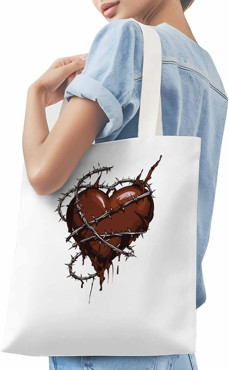 Canvas Tote Bag, Valentine's Day Aesthetic Canvas Tote Handbags for Women Shoulder Bag Love Heart Vintage