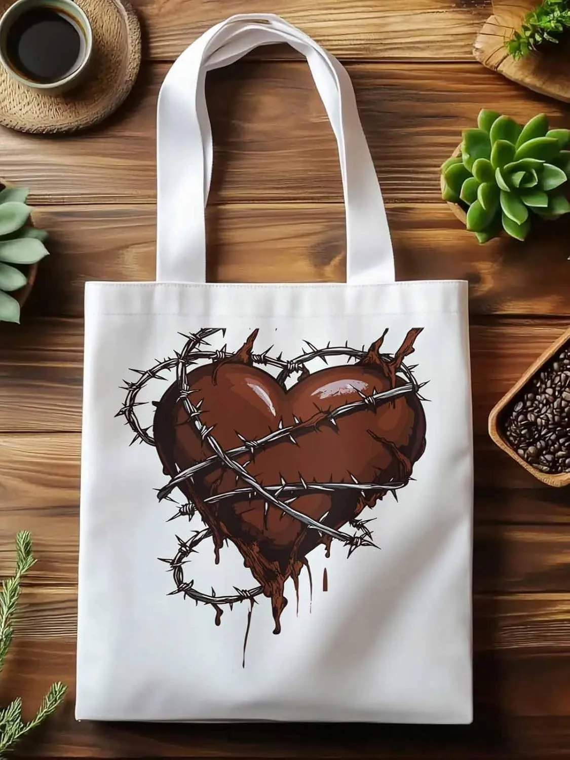 Canvas Tote Bag, Valentine's Day Aesthetic Canvas Tote Handbags for Women Shoulder Bag Love Heart Vintage