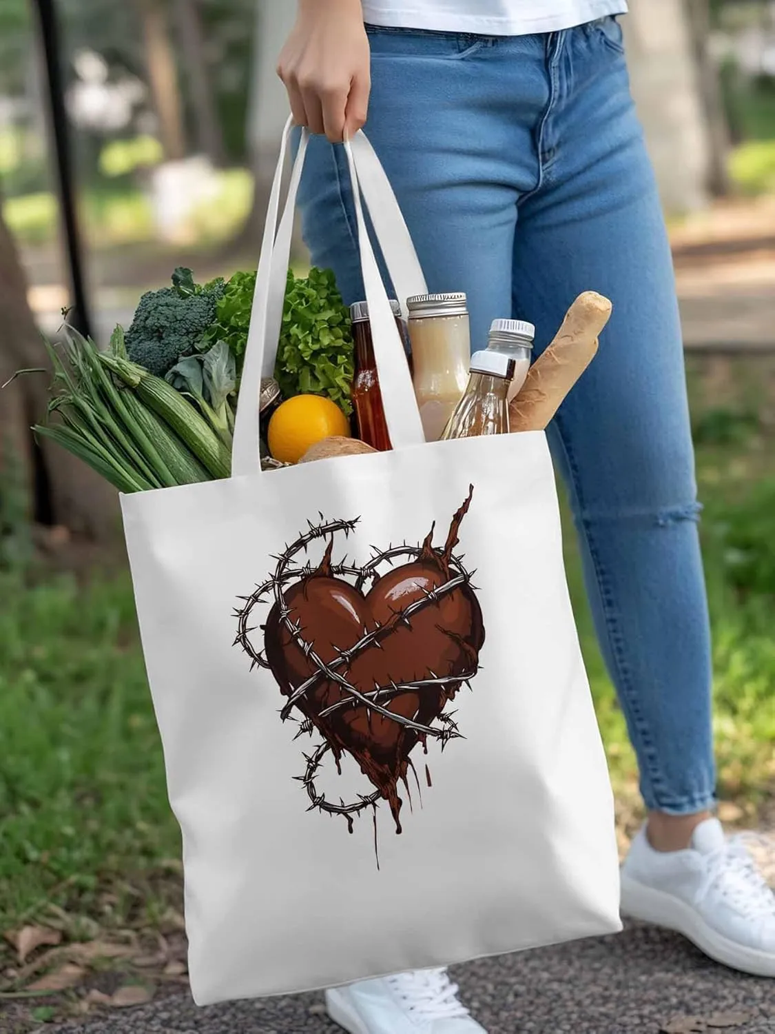 Canvas Tote Bag, Valentine's Day Aesthetic Canvas Tote Handbags for Women Shoulder Bag Love Heart Vintage