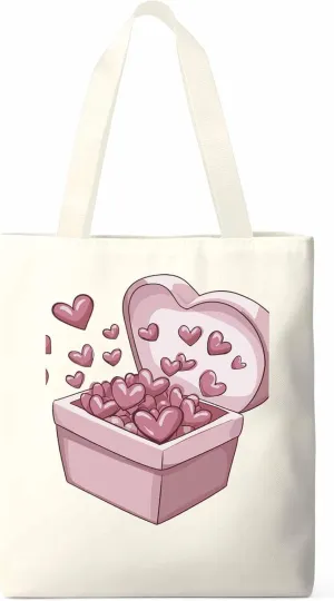 Canvas Tote Bag, Valentine's Day Aesthetic Canvas Tote Handbags for Women Shoulder Bag Pink Love Heart