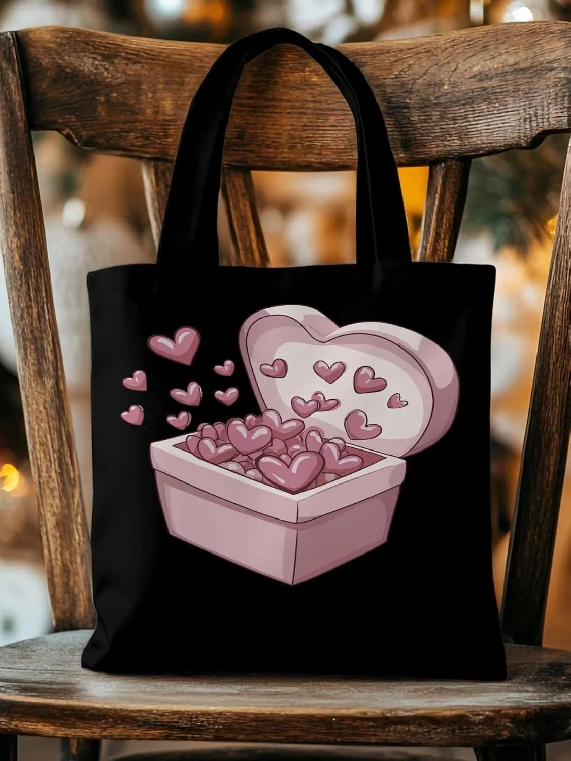 Canvas Tote Bag, Valentine's Day Aesthetic Canvas Tote Handbags for Women Shoulder Bag Pink Love Heart