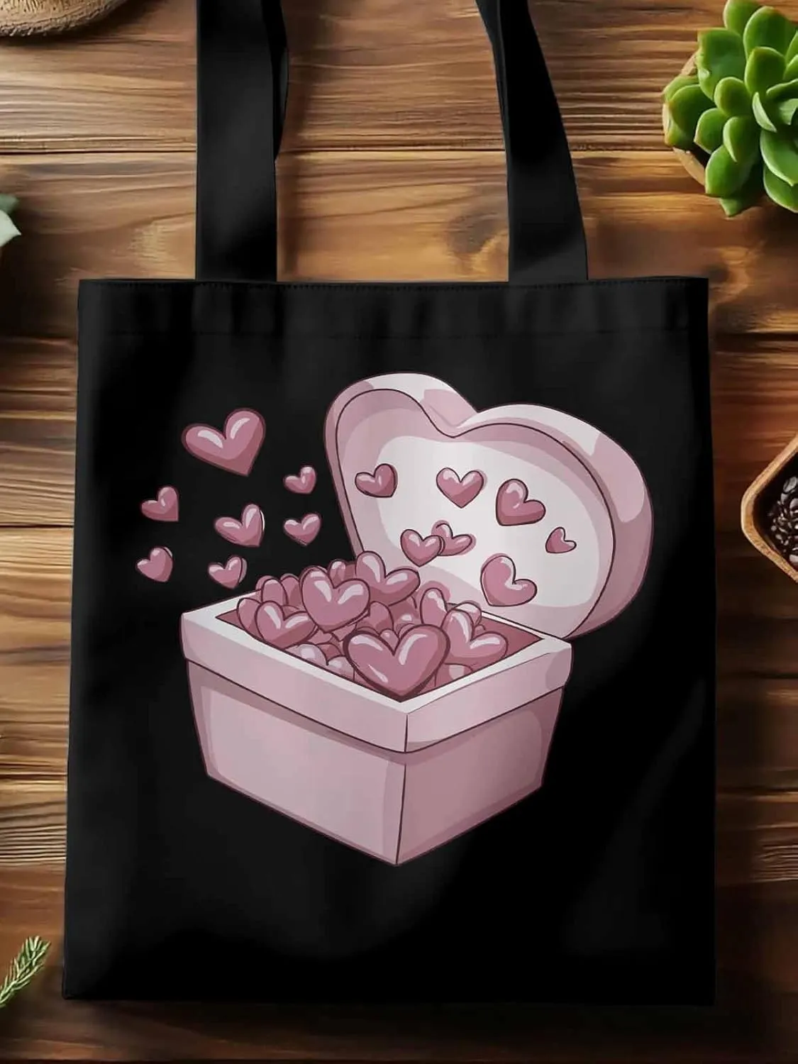 Canvas Tote Bag, Valentine's Day Aesthetic Canvas Tote Handbags for Women Shoulder Bag Pink Love Heart