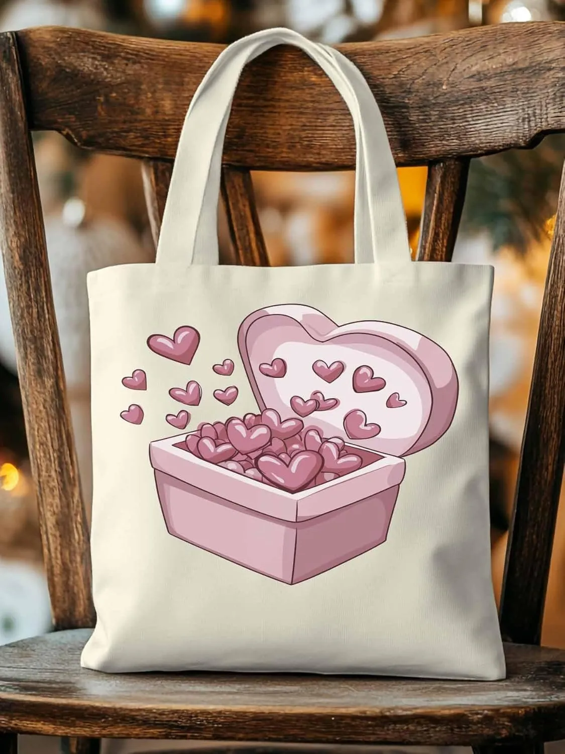 Canvas Tote Bag, Valentine's Day Aesthetic Canvas Tote Handbags for Women Shoulder Bag Pink Love Heart