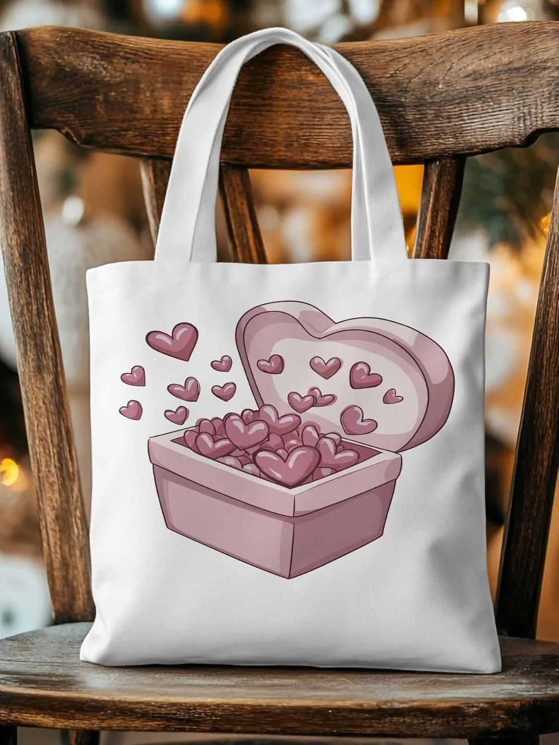 Canvas Tote Bag, Valentine's Day Aesthetic Canvas Tote Handbags for Women Shoulder Bag Pink Love Heart
