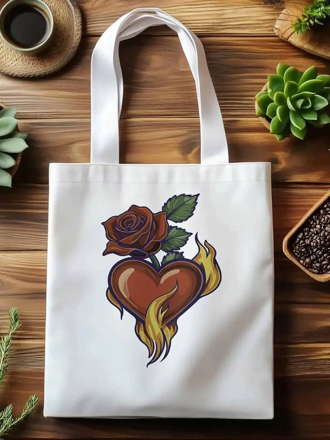 Canvas Tote Bag, Valentine's Day Aesthetic Canvas Tote Handbags for Women Shoulder Bag Roses Love Heart