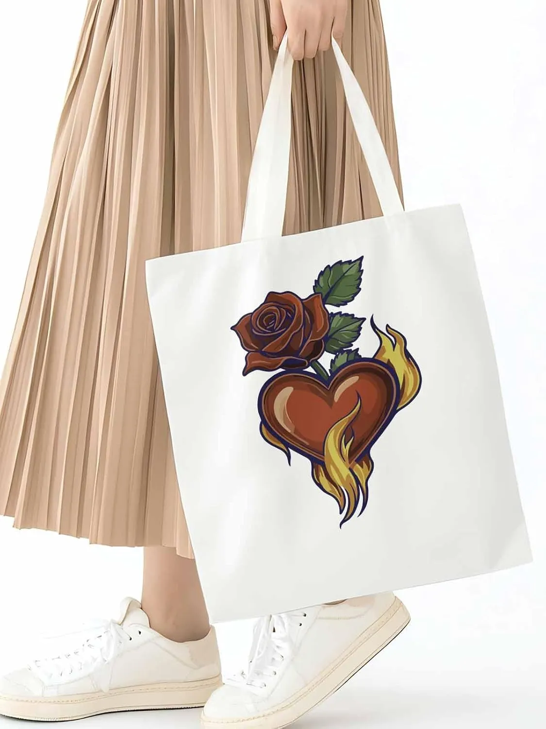Canvas Tote Bag, Valentine's Day Aesthetic Canvas Tote Handbags for Women Shoulder Bag Roses Love Heart
