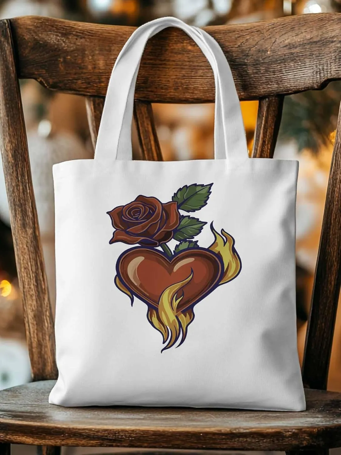 Canvas Tote Bag, Valentine's Day Aesthetic Canvas Tote Handbags for Women Shoulder Bag Roses Love Heart