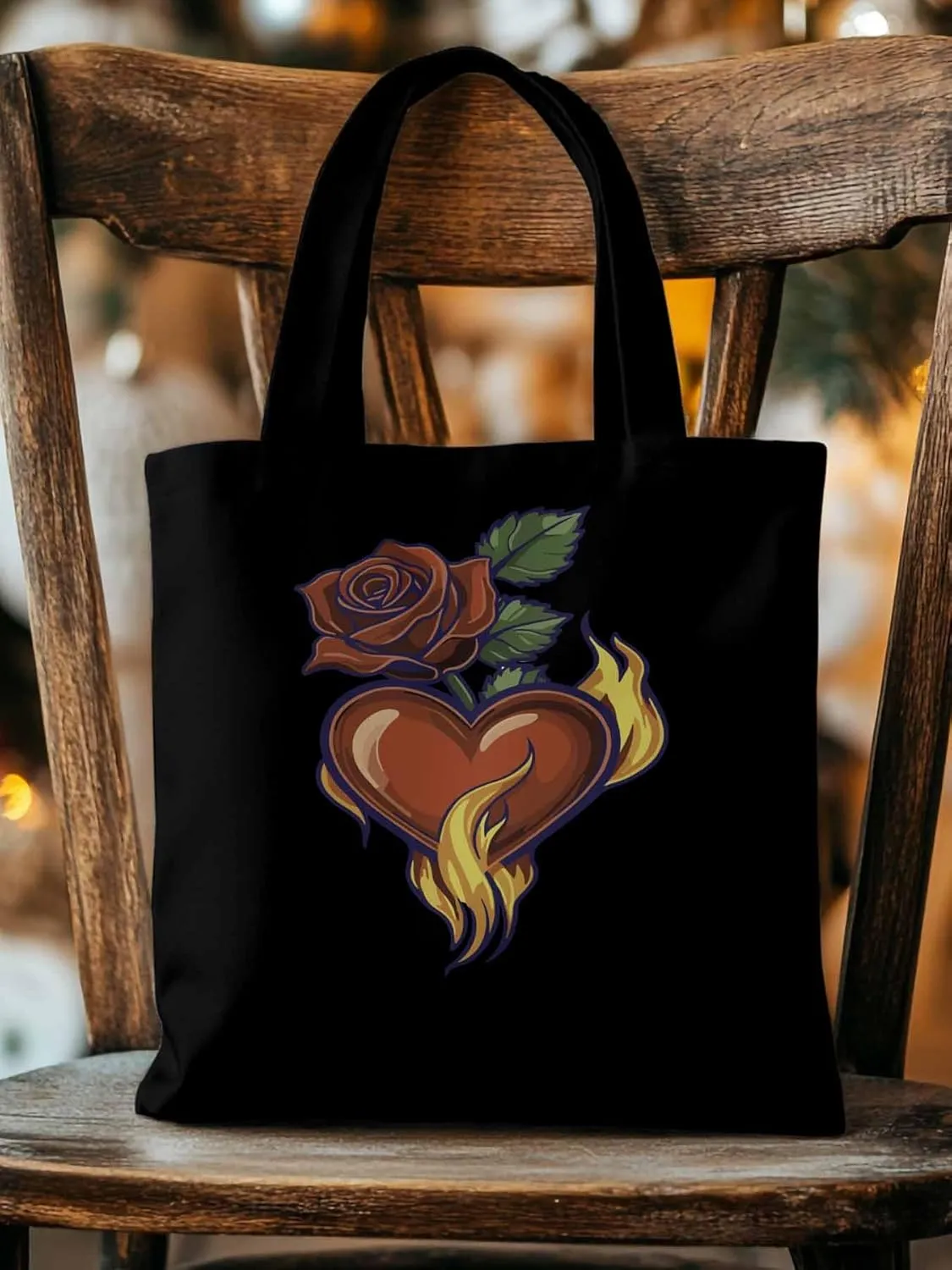 Canvas Tote Bag, Valentine's Day Aesthetic Canvas Tote Handbags for Women Shoulder Bag Roses Love Heart
