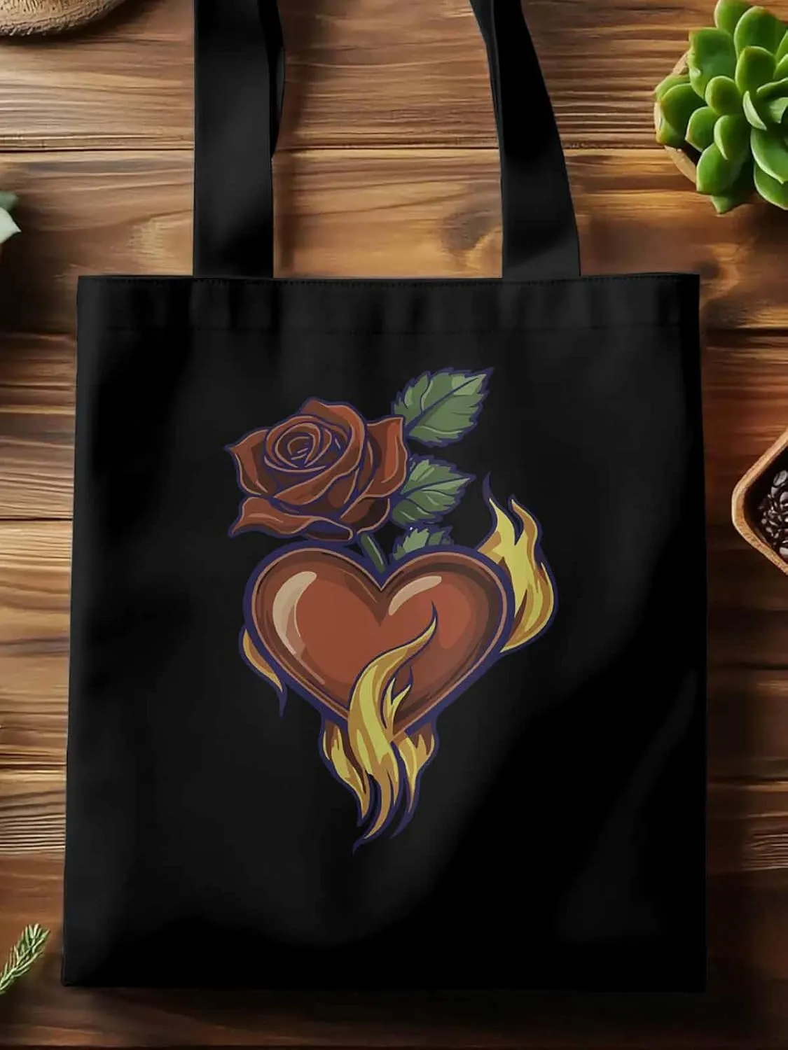 Canvas Tote Bag, Valentine's Day Aesthetic Canvas Tote Handbags for Women Shoulder Bag Roses Love Heart