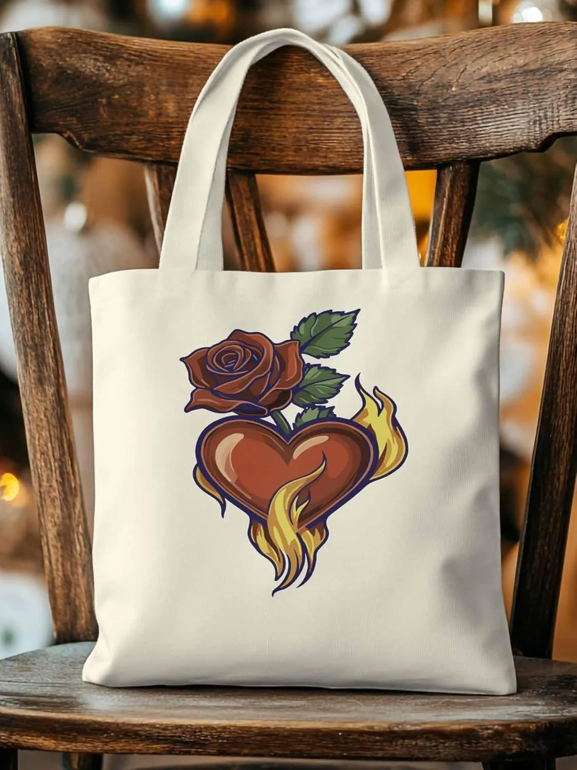 Canvas Tote Bag, Valentine's Day Aesthetic Canvas Tote Handbags for Women Shoulder Bag Roses Love Heart
