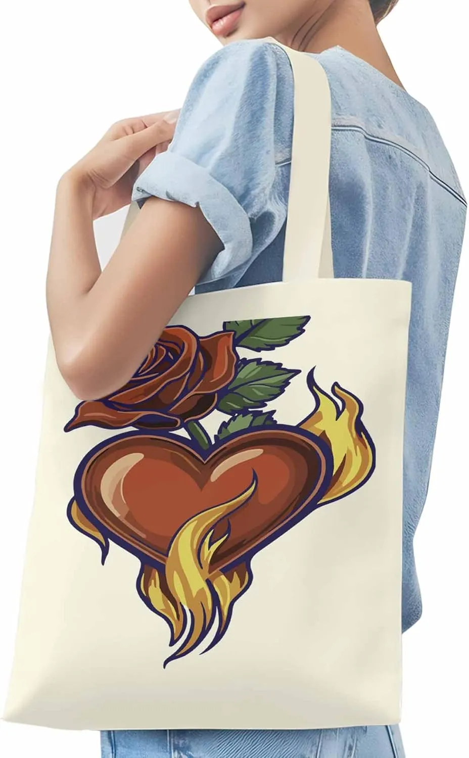 Canvas Tote Bag, Valentine's Day Aesthetic Canvas Tote Handbags for Women Shoulder Bag Roses Love Heart