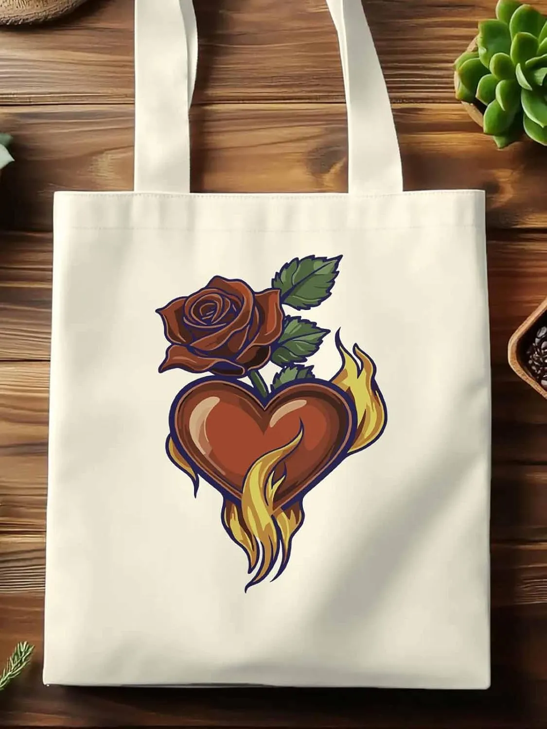 Canvas Tote Bag, Valentine's Day Aesthetic Canvas Tote Handbags for Women Shoulder Bag Roses Love Heart