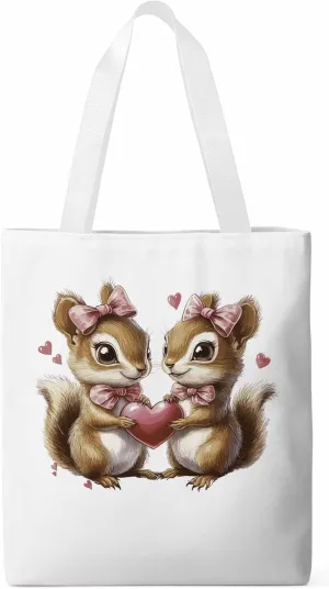 Canvas Tote Bag, Valentine's Day Aesthetic Canvas Tote Handbags for Women Shoulder Bag Squirrel Love Hears