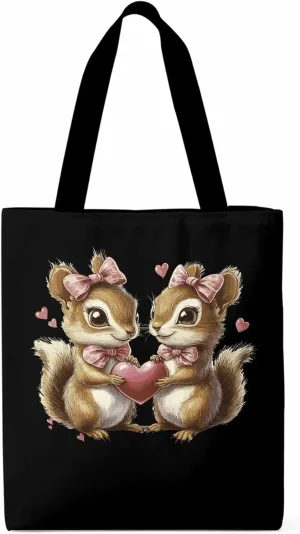 Canvas Tote Bag, Valentine's Day Aesthetic Canvas Tote Handbags for Women Shoulder Bag Squirrel Love Hears