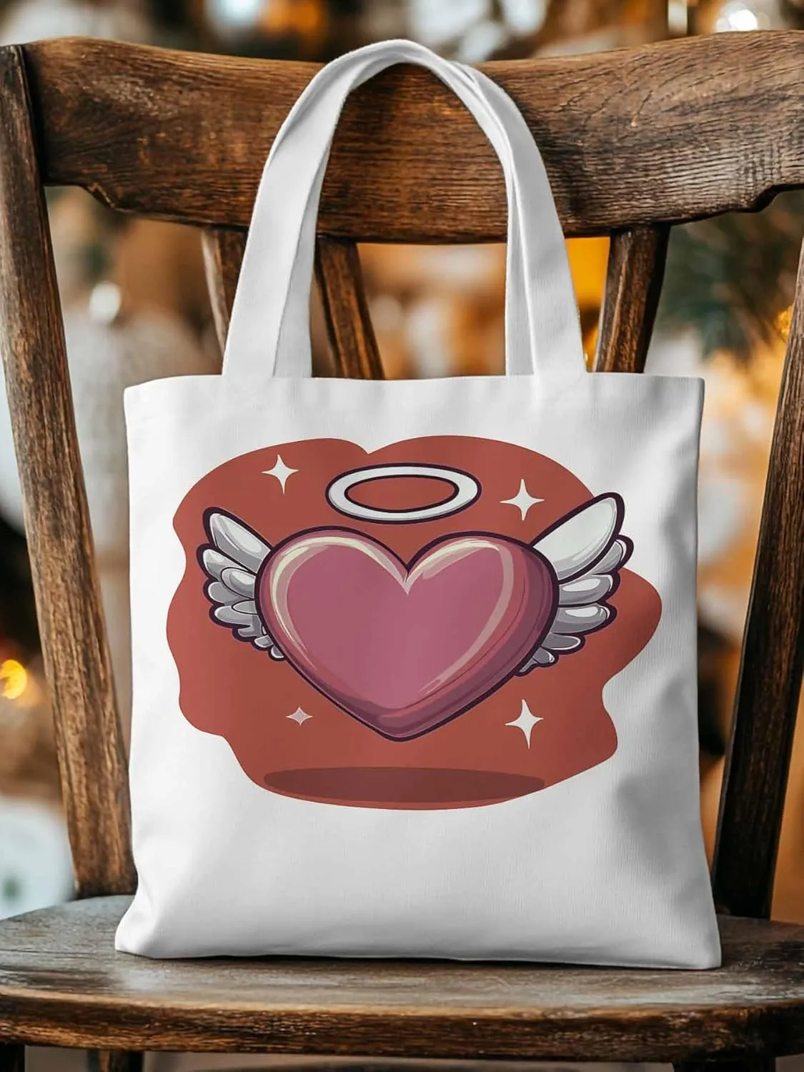 Canvas Tote Bag, Valentine's Day Heart Angel Wings Aesthetic Canvas Tote Handbags for Women Shoulder Bag