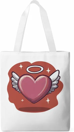 Canvas Tote Bag, Valentine's Day Heart Angel Wings Aesthetic Canvas Tote Handbags for Women Shoulder Bag