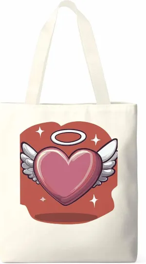 Canvas Tote Bag, Valentine's Day Heart Angel Wings Aesthetic Canvas Tote Handbags for Women Shoulder Bag